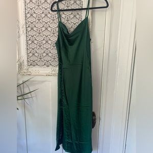 Green silk long dress